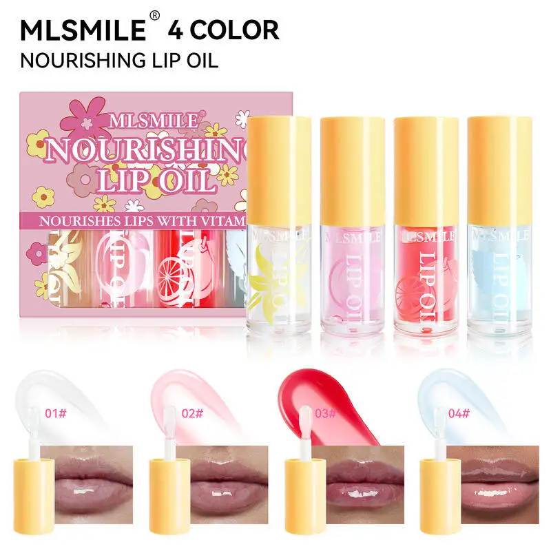 MLSMILE オイルセット 保湿＆栄養 フルーツフレーバー 透明感のあるぷっくりリップグロス 4個セット 2025年新商品