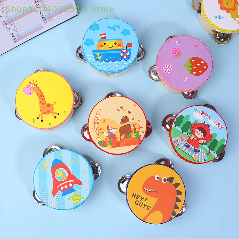 Pandereta de madera de 10CM para niños, campana de tambor, instrumento Musical Manual para percusión, juego educativo de tambor de mano para Aprendizaje Temprano, 1 ud.