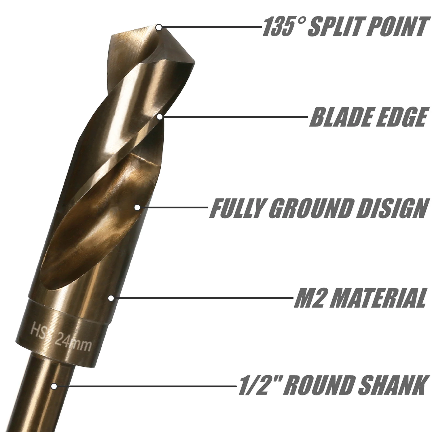 Versery 13-35mm 12.7mm Round Shank Reduced 1/2\'\' Twist Drill Bits Cobalt Hss Hole Saw  Wood Iron Stainless Steel Aluminum