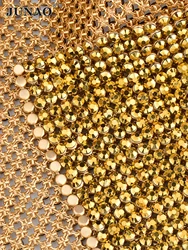 JUNAO 45*120cm Gold Crystal Rhinestones Mesh Fabric Aluminum Sewing Metal Trim Resin Strass Ribbon For Dress Decoration