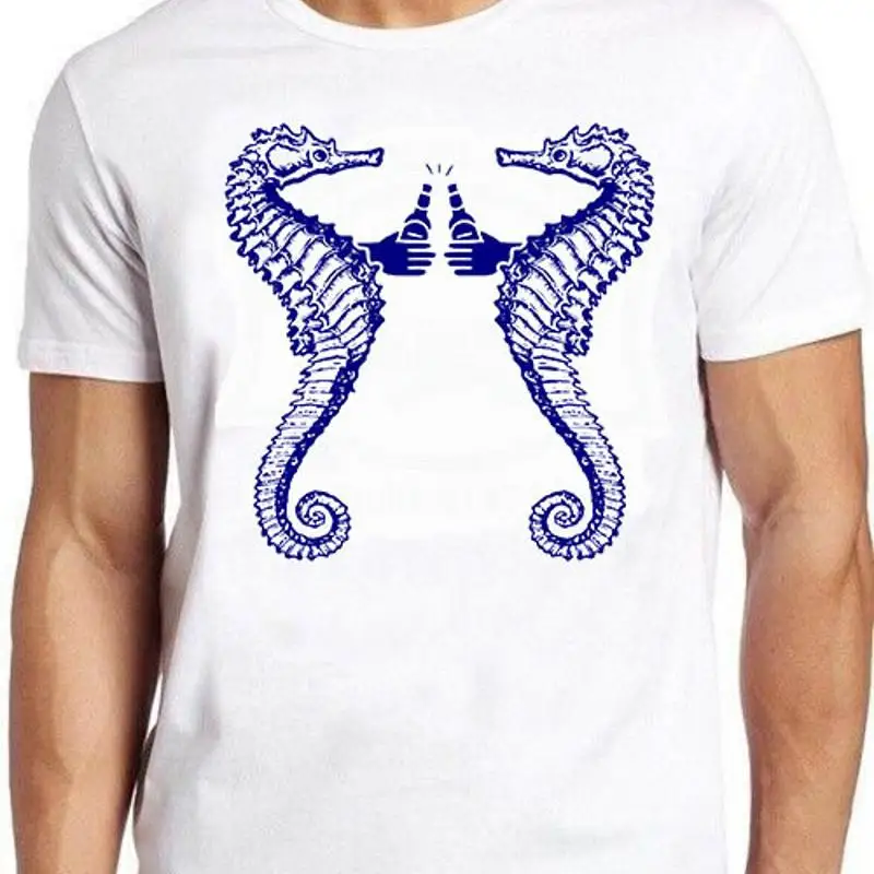 Camiseta divertida Vintage con diseño de cerveza de caballito de mar para beber M725