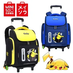 MINISO Pokemon Children's Trolley School Bag Waterproof Boys' Space Bag Large-capacity Stationery Storage Stair-climbing Trolley