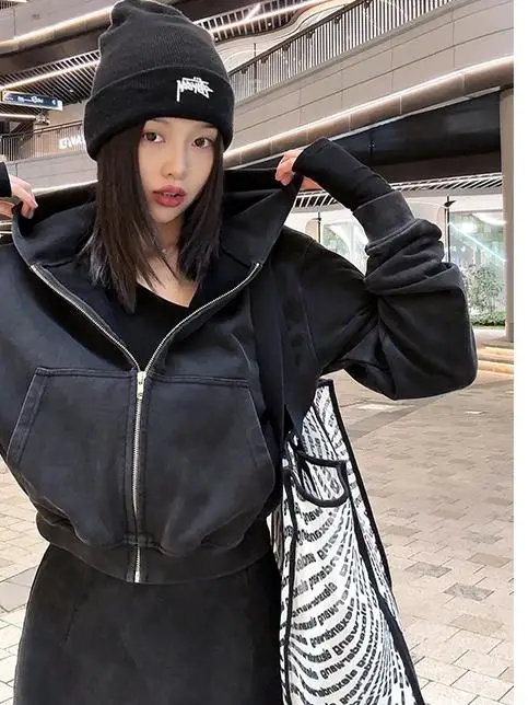 

Свободная толстовка на молнии из чистого хлопка, повседневная спортивная одежда, осенне-зимняя новинка, удобная, дышащая женская толстовка