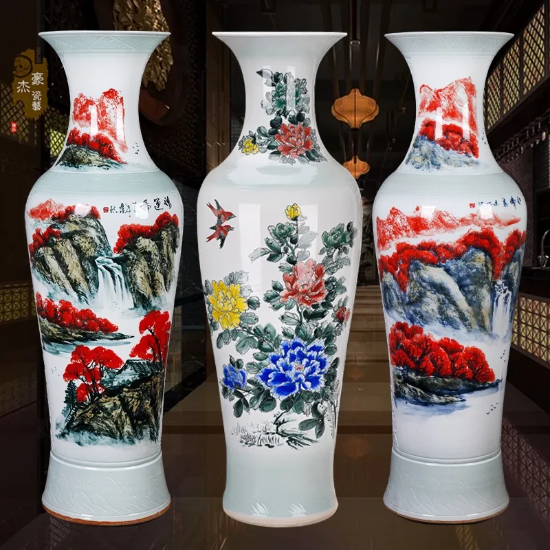 Chinese Style Elegant Ceramic Flower Vases Modern Creative Living Room Entryway Vases Hand-painted Home Decorative Ornament FYVA
