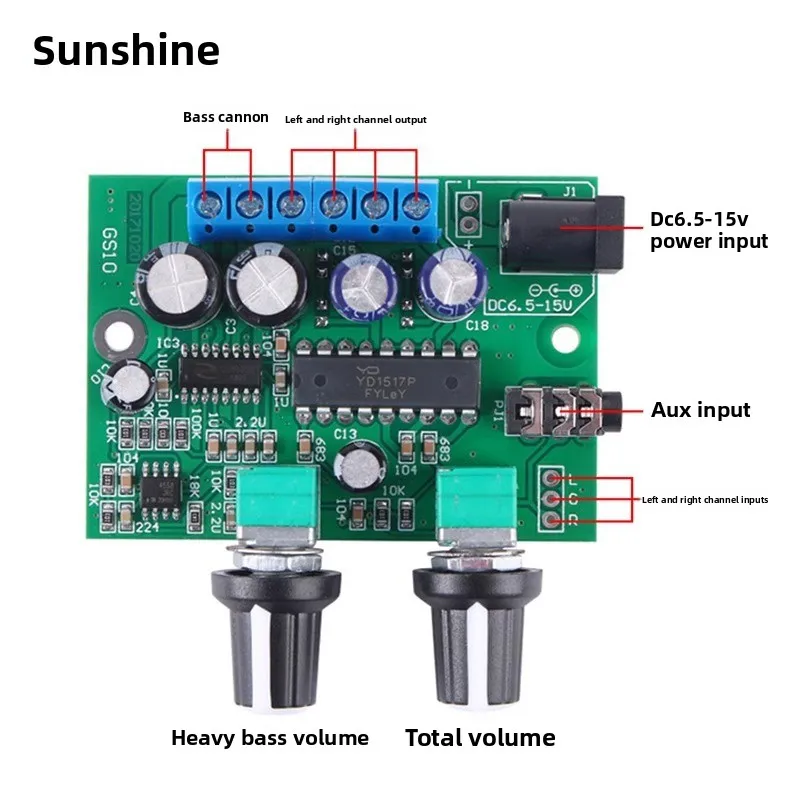 2.1 Channel D-Class Amplifier Board, Mini 030 Stereo Amp, 25W Total Power with Super Bass