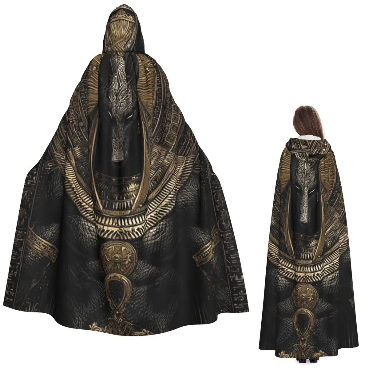 

Egyptian Anubis God Ancient Egyptian Long Hooded Cloak Witch Medieval Costume Cosplay Cape HalloweenParty Adult Unisex