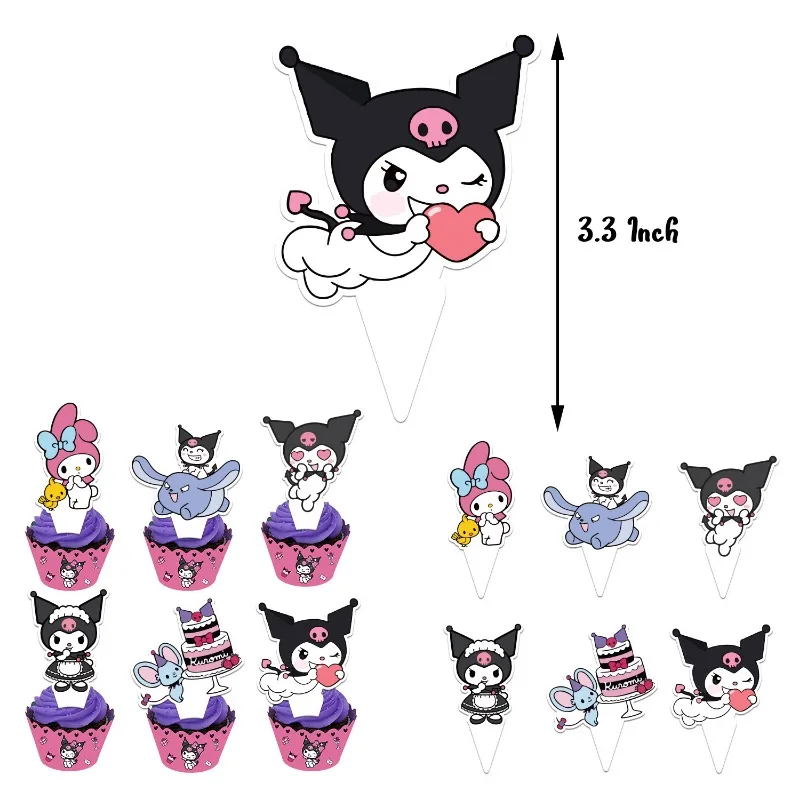 Sanrio Kuromi Melody materiały na imprezę tematyczną DIY balon baner urodzinowy lateksowe dekoracje balonowe artykuły na ciasto karty z zaproszeniem