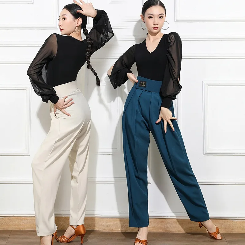 

Customized Latin Dance Trousers Clothing Bottoms Unisex Pants High Waisted Pocket Modern Dance Dress Ballroom Dress Standard