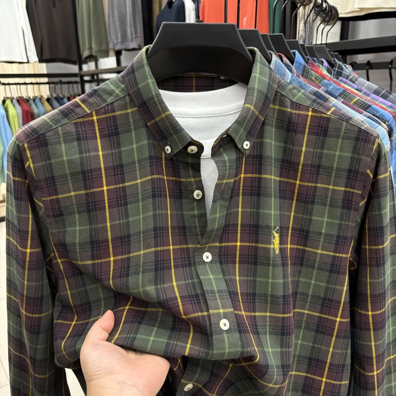 Checkered Men's Shirt Early Autumn Long Sleeved  Shirt Pure Cotton Casual Versatile Skin Friendly Breathable Men's New Style