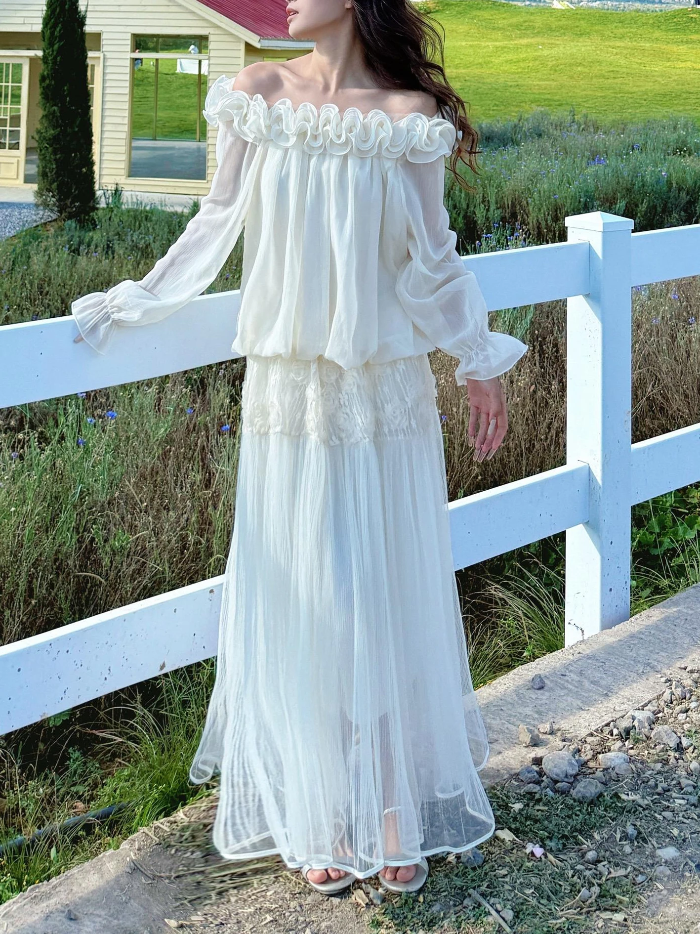 Spring 2026 Fairy Skirt Gentle Wind Embroidered 3D Flowers Mesh Half Skirt Women's A-Line Pleated Skirt Casual High Waist