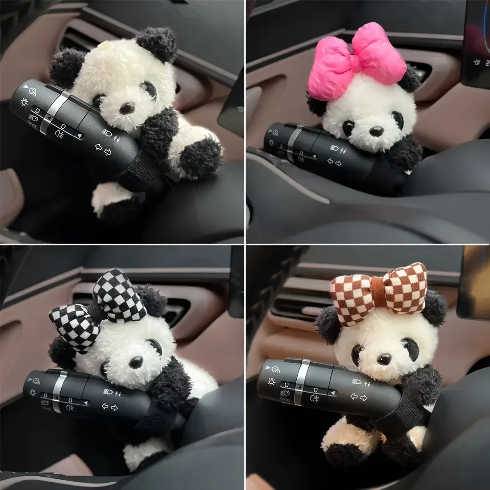 1pc Plush Panda Doll Clutch Decoration Car Wiper Turn Signal Switch Decoration Accessories New Car Gift Car Decorative Ornaments
