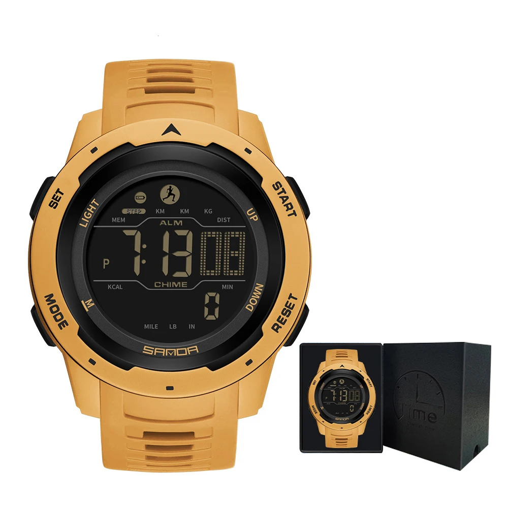 SANDA ساعة إلكترونية رياضية للرجال للنساء 50 متر مؤقت مقاوم للماء خطوة السعرات الحرارية والأميال سجل ساعة تنبيه ضوء الليل