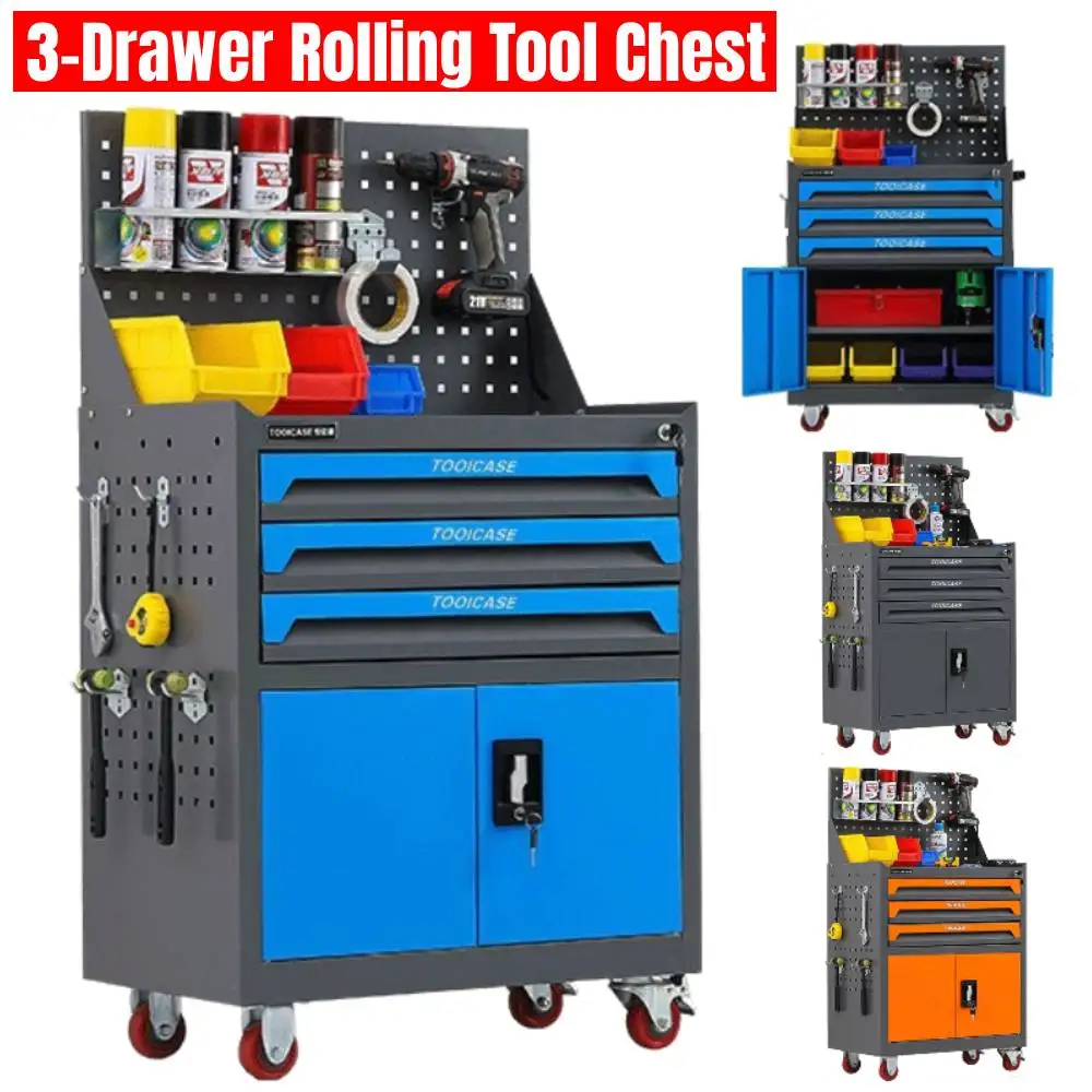

3-Drawer Rolling Tool Chest with Wheels Hanging Plate Portable Steel Tool Cabinets with Drawers for Workshop Warehouse Garage