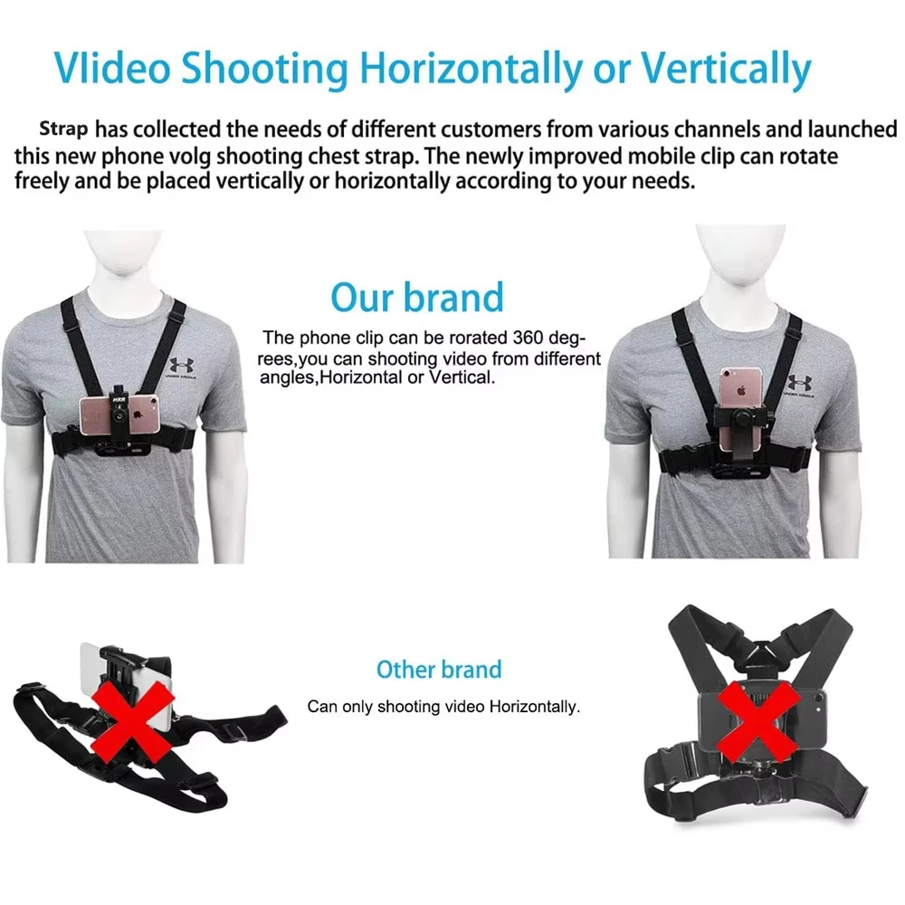 كاميرا الحركة الرياضية في الهواء الطلق حزام الصدر جبل الهاتف البث المباشر اطلاق النار ملحق 360 ° معدات ركوب الدراجات قابلة للتعديل #4