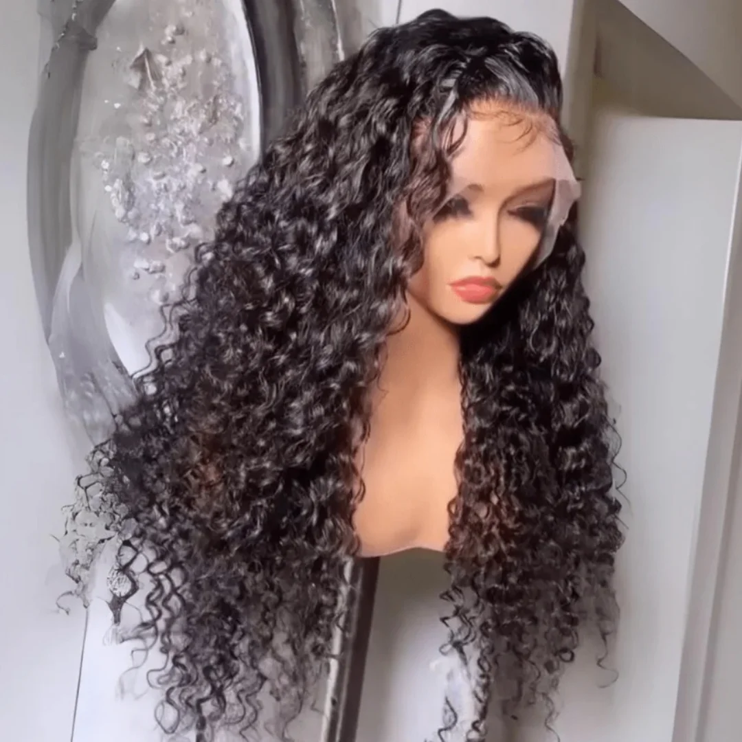 

Soft 26 inch Preplucked Long Natural Black Kinky Curly 180 Density Lace Front Wig For Women Synthetic Baby Hair Glueless