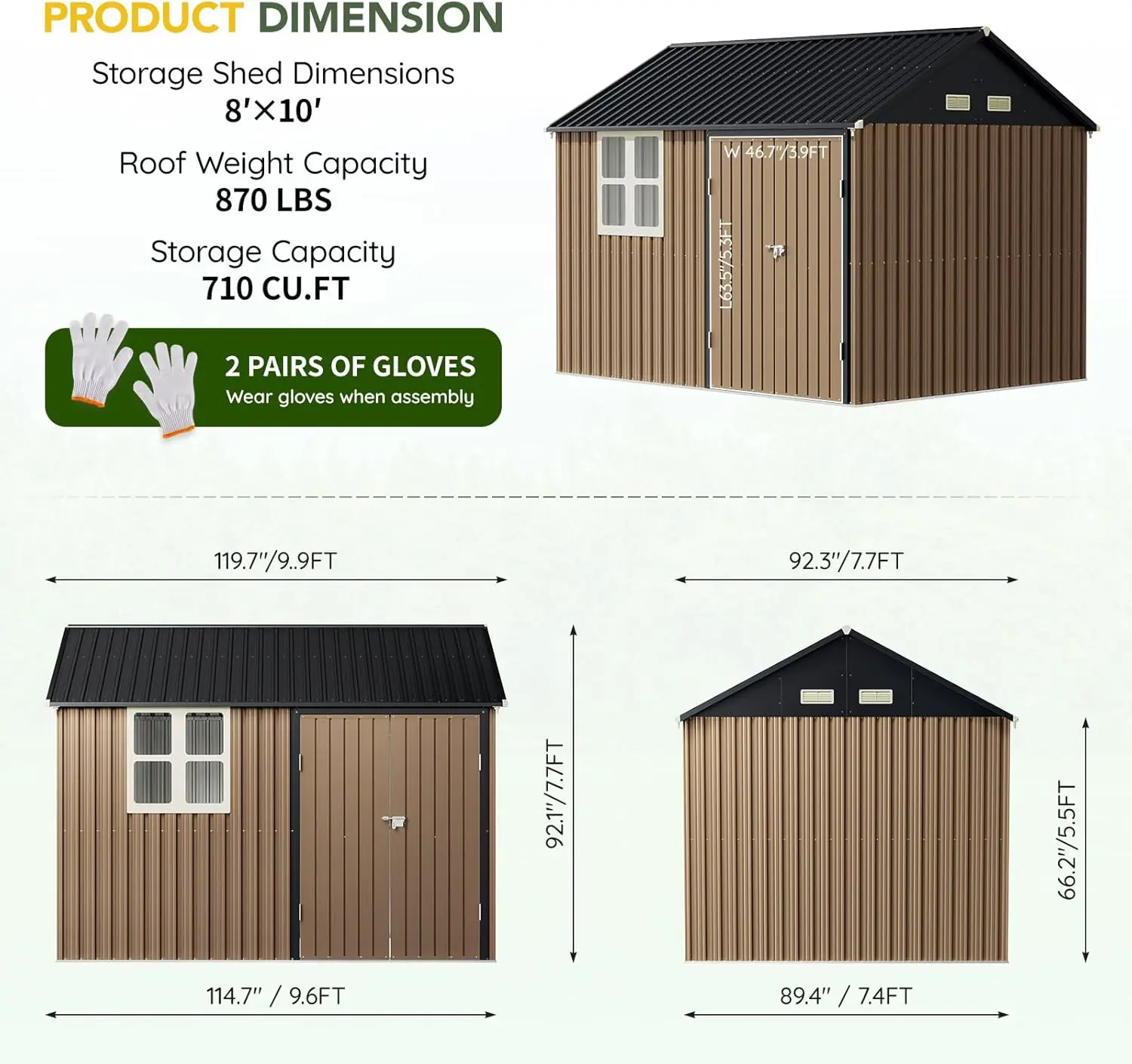 سقيفة تخزين فولاذية خارجية 8X10FT مع نافذة شفافة، أبواب قابلة للقفل، سقيفة أدوات معدنية مقاومة للطقس للحديقة #2