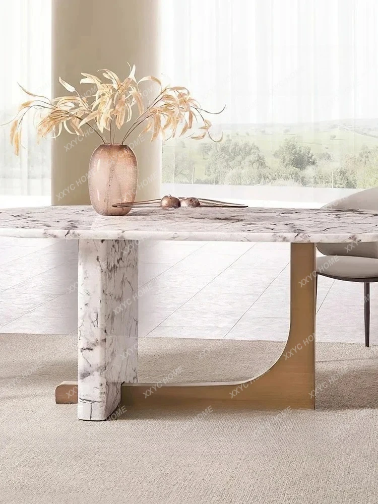 Marble dining table and chair combination minimalist light luxury high-end luxury stone round table rotating plate