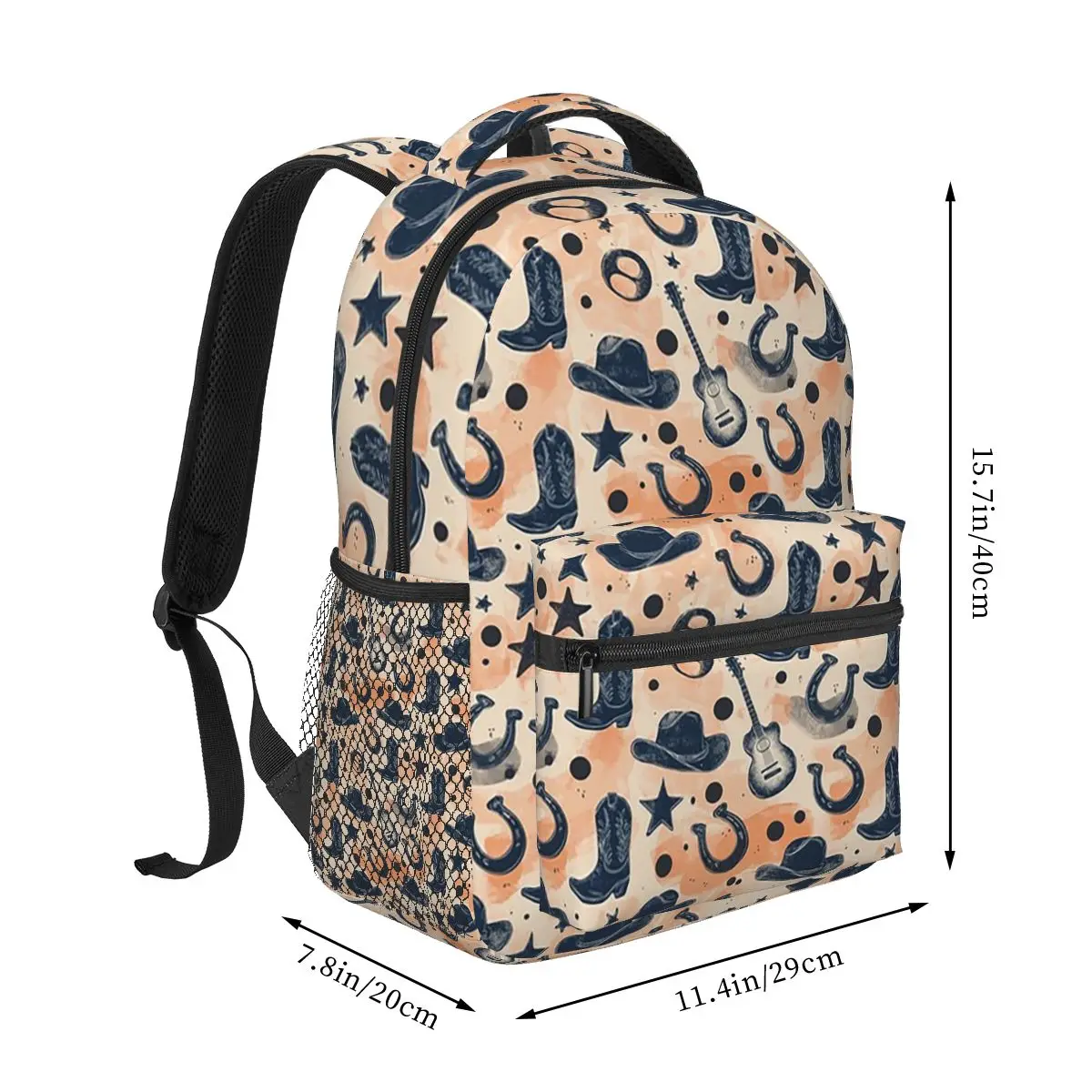 Western Cowboy Elements Pattern Student Backpack School Bag Hiking Travel Daypack for Boys Girls Fashion Bookbag Shoulder Bags