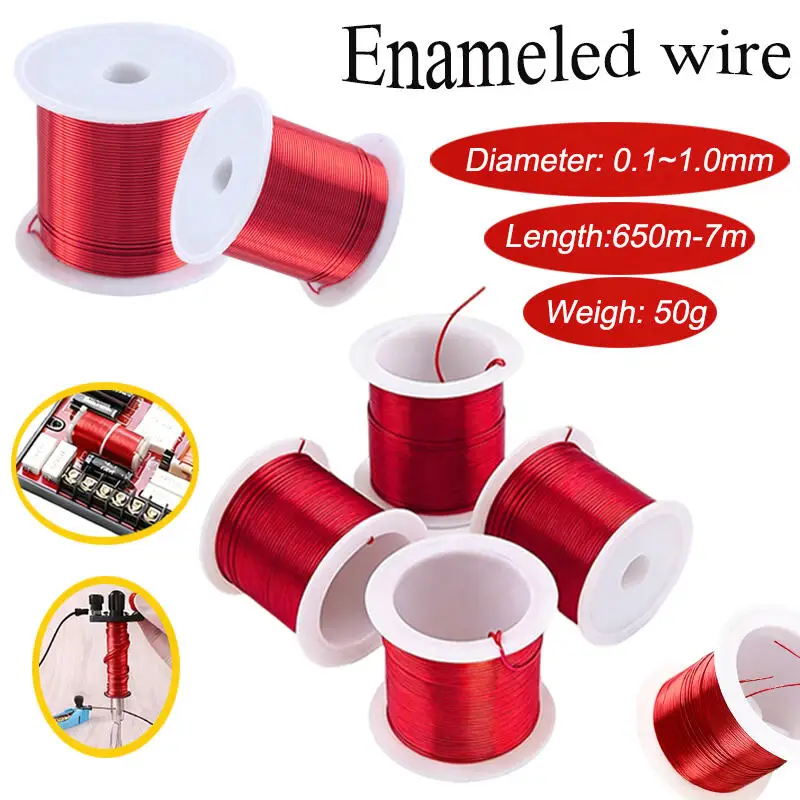 1 Roll Red Enameled Coppers Wire 0.1-1.0mm, 650m-7m Length, for Transformer, Jumper Wires, Motor, Coil Winding