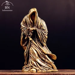 brass Holy Death Statue Standing Religious Decorative Figurine Grim Reaper Holding Scythe Statue Altar Halloween