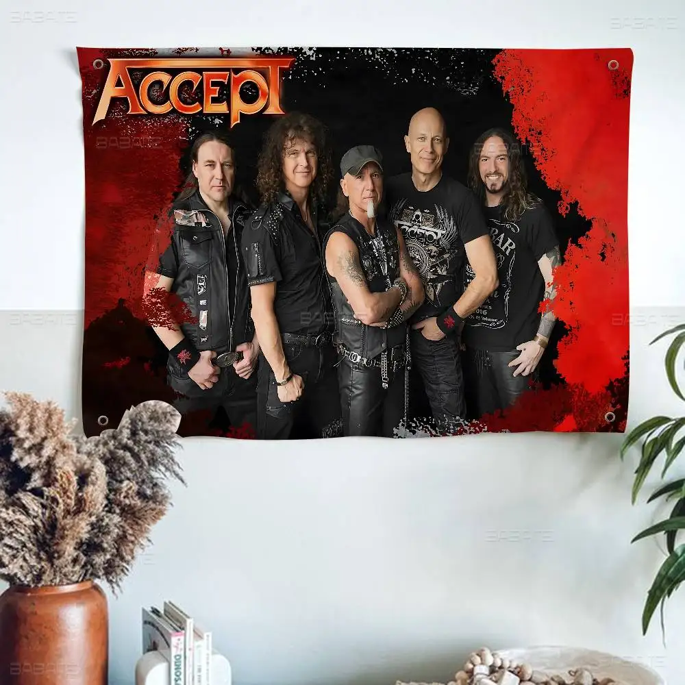 a-Accepts Heavy Rock Band Creative Pattern Hanging Flag Polyester Printed Banner Hand Pulled Flag