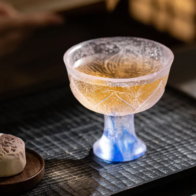 Handmade Peach Emerald Lotus Pattern Kung Fu Tea Cup Tall Ancient Glazed Master Cup High End Household Ceramic Teaware for