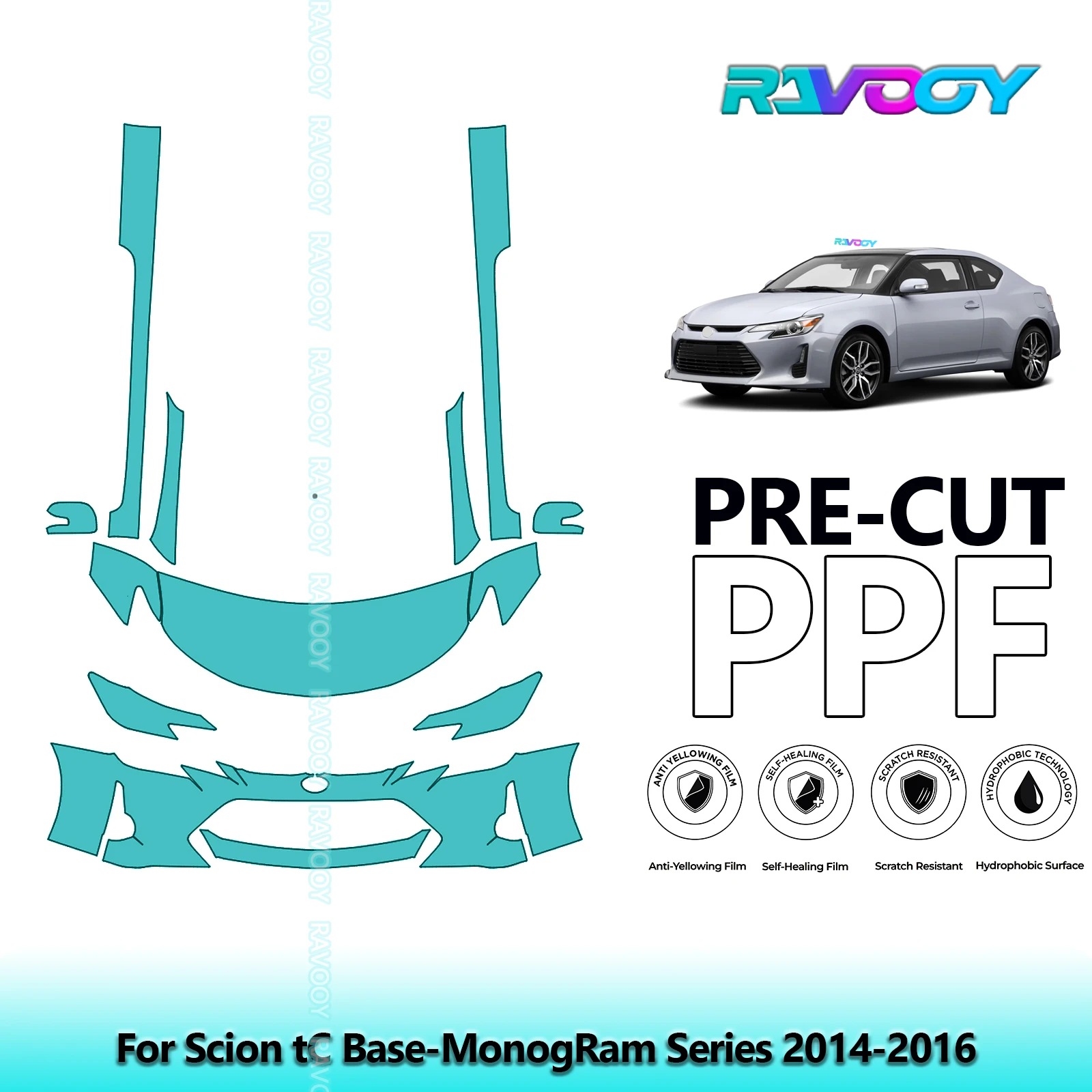

Front Kit+Rockers Clear Bra Precut PPF Paint Protection Film For Scion tC Base-MonogRam Series 2014-2016