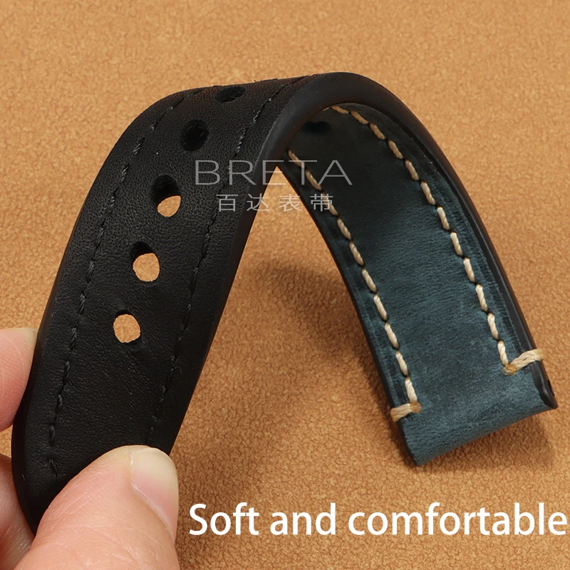 Dark brown Crazy Horse leather watch band for Panerai Seiko Breitling Replace Wristbands Soft leather watch strap 20mm 22mm 24mm view 3