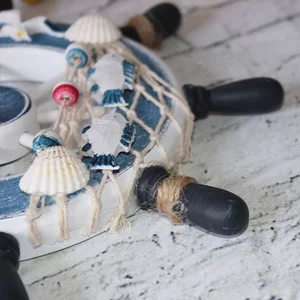 Of wood 23cm beach boat steering wheel fishing network wall decoration for home (blue) 8 Main Sales Madeira Steering Wheel - №3