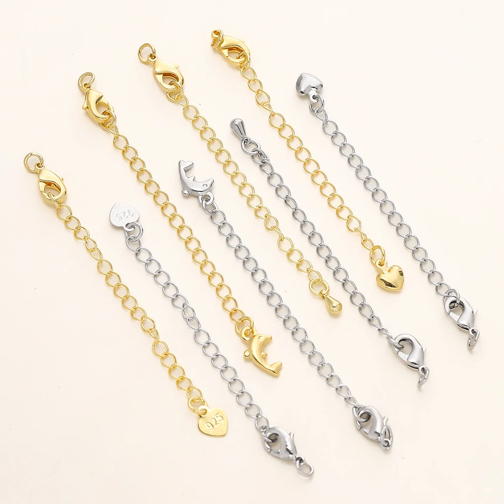 

5/10pcs 14/18K Gold Color Plated Various Shape Extension Chain With Lobster Clasps for DIY Necklace Jewelry Making Findings