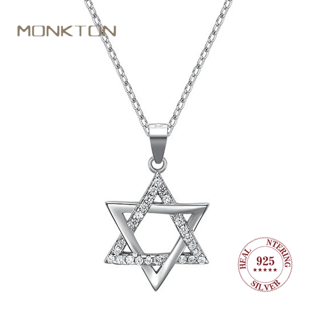 Monkton Plata 925 Star of David Necklace for Women Luxury Hollow Hexagonal Star for Birthday Gift Talisman Jewelry