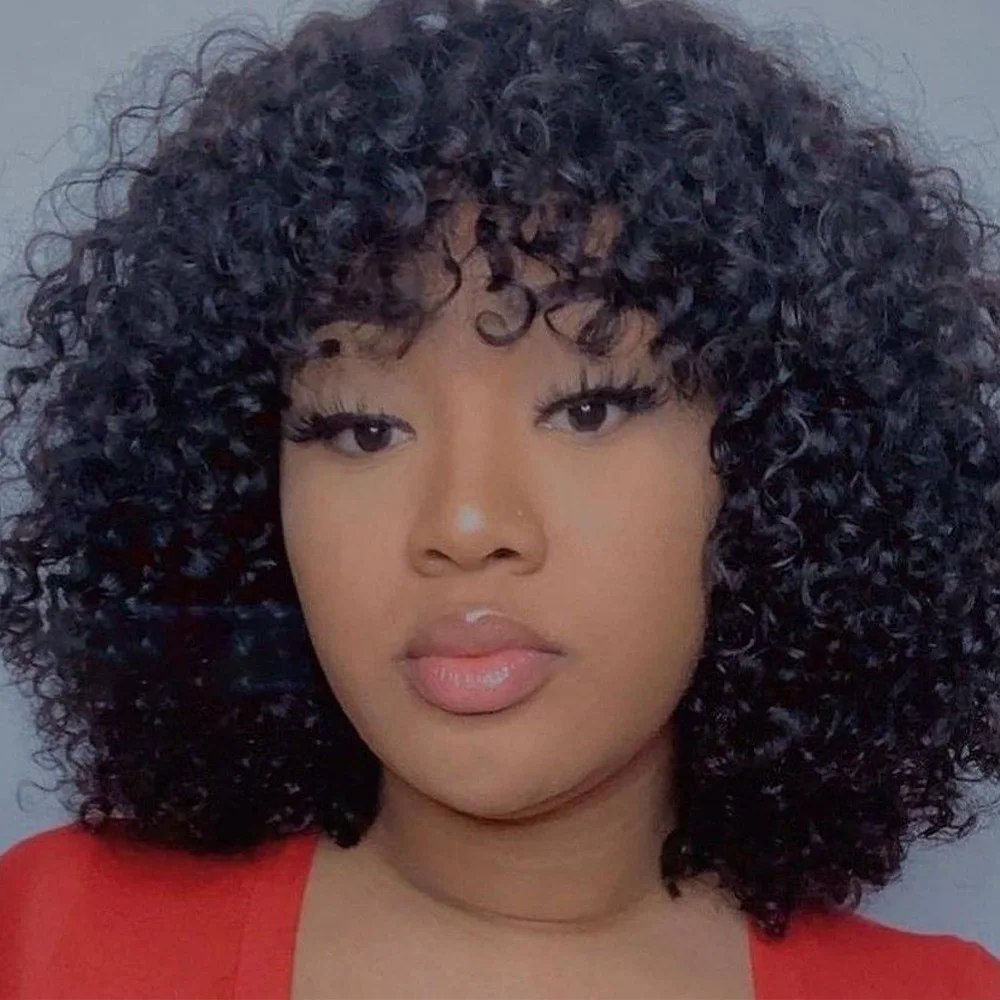 قصيرة عابث قطع شعر مستعار بوب مجعد قصير بوب خصلات الشعر المستعار الإنسان مع الانفجارات آلة كاملة شعر مستعار طبيعي أسود اللون