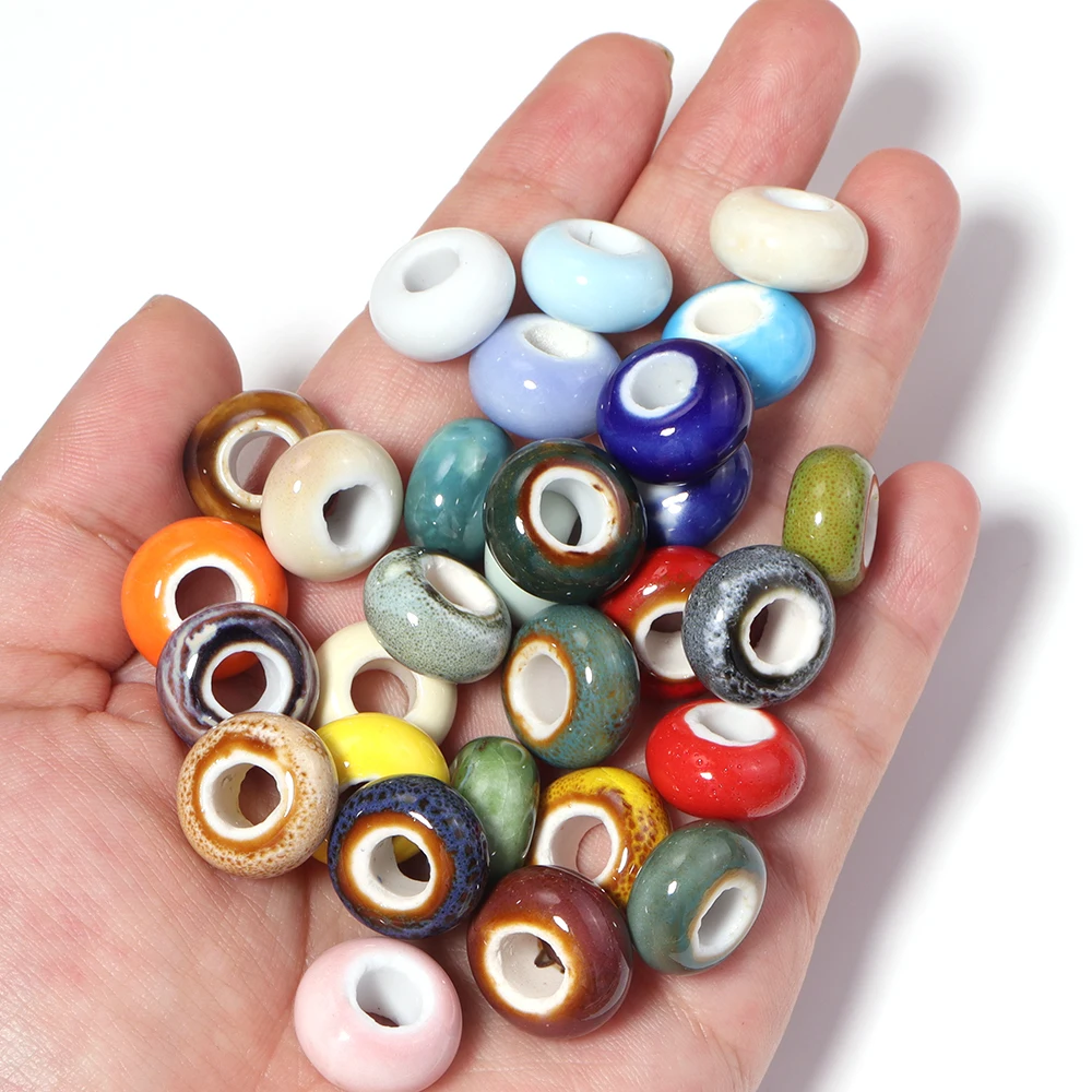 10 Stück/Set Großloch-Keramikperlen Runde Porzellan-Abstandsperlen für Schmuckherstellung DIY Handwerk Armbänder Halsketten Zubehör – Detail 3