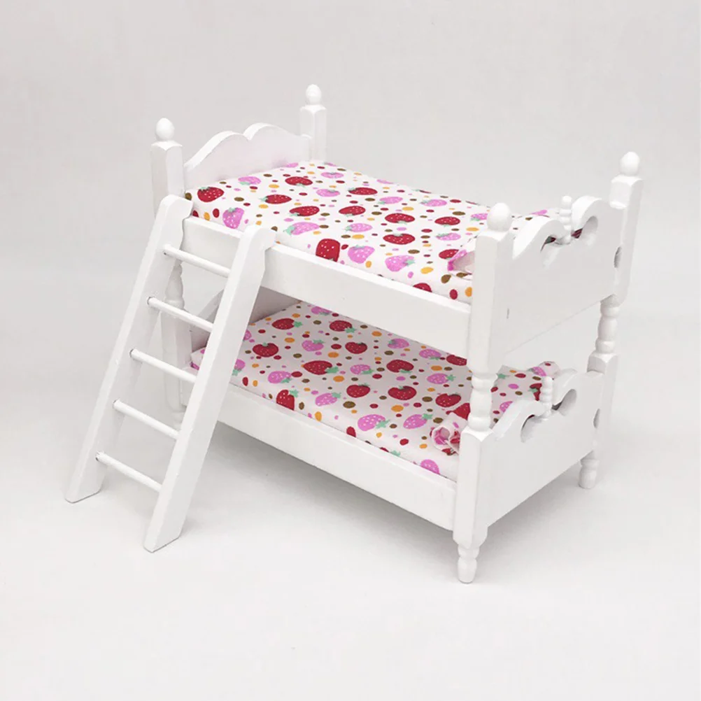 Letto a castello in legno Casa delle bambole fai da te Mobili da gioco Mini decorazione Giocattolo modello camera da letto rosa betulla