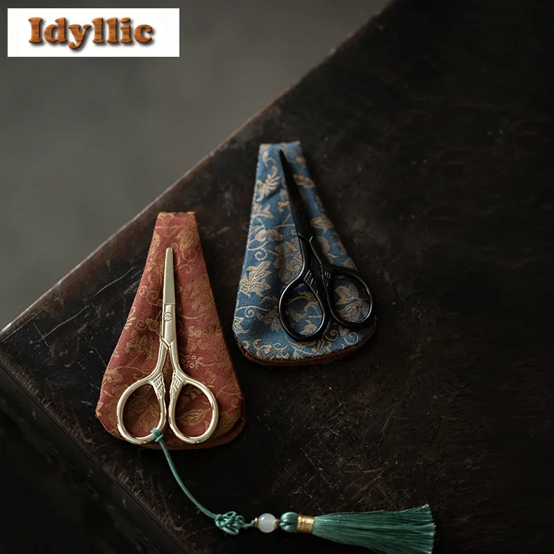 Handmade Stainless Stee Tassels Tea Bags Scissors Embroidery Cutting Sewing Tailor Shears Needlework With Bag Craft Ornaments