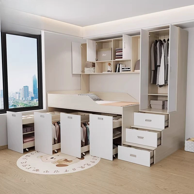 Half-height bed wardrobe integrated combination high box pull-out cabinet storage storage