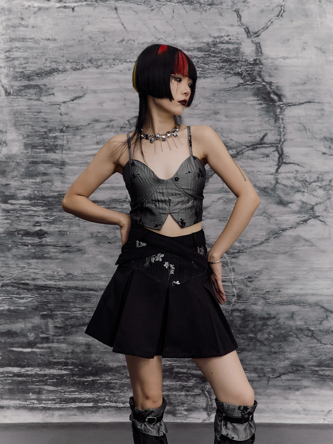 

Юбка Ro Sle Punk в стиле пэчворк, А-силуэт, средней длины, женская, модная, для повседневной носки и прогулок