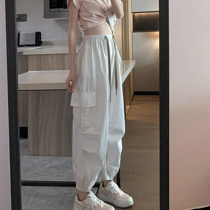 Amerikaanse stijl kaki met zakken elastische taille damesbroek effen outfits jaren 90 katoen G Trends 2025 originele broek voor dames