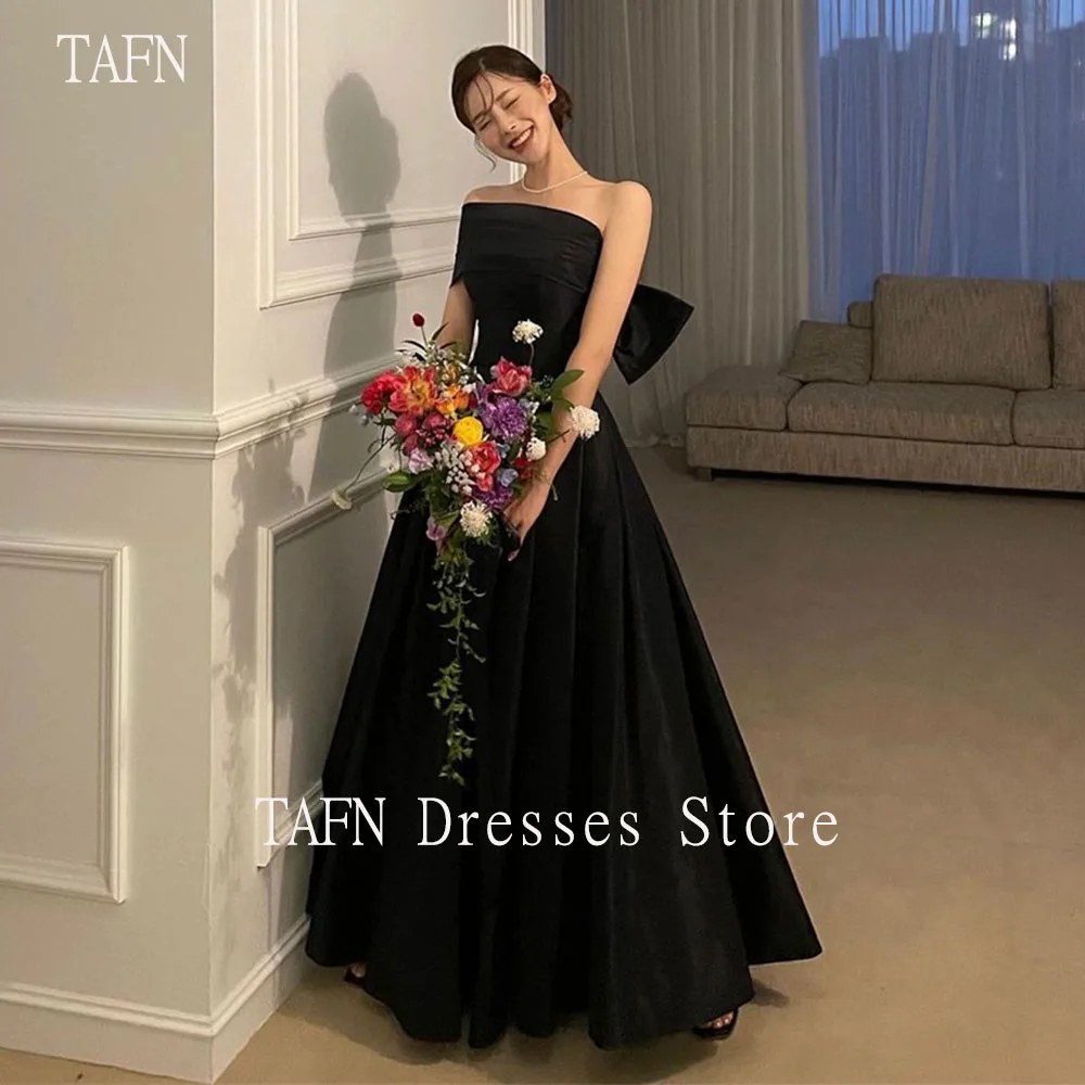 

TAFN Black Elegant Wedding Party Dresses A-line Draped Korea Shooting Dresses One-Shoulder Evening Dresses Custom Made