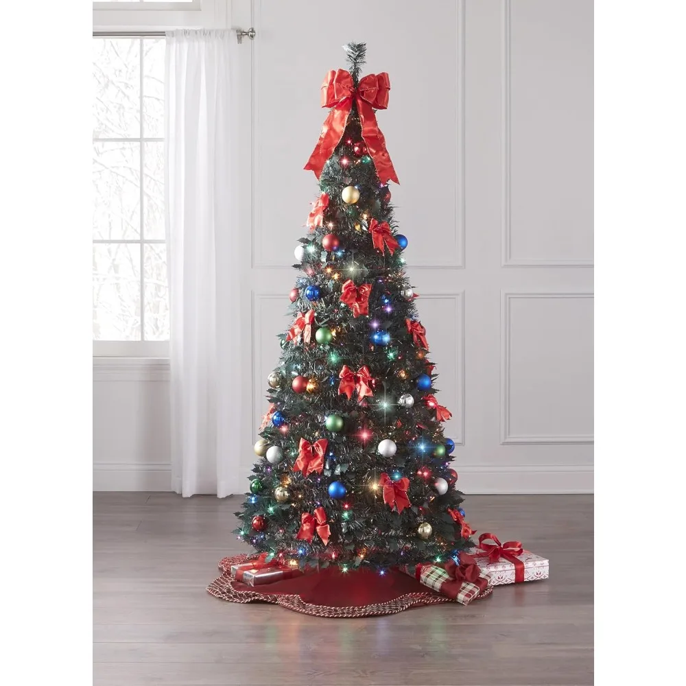 

6 Ft Fully Decorated Pre-Lit Pop-Up Christmas Tree with 350 Warm Lights & Included Stand, Collapsible, Easy Assembly