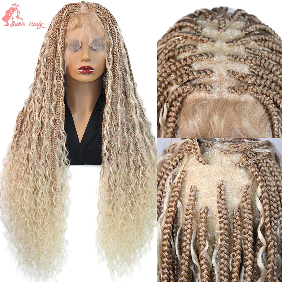 Pelucas trenzadas bohemias sintéticas sin nudos 613 #   27 #   Peluca rubia llena de las trenzas del cordón con el pelo del bebé para la peluca de las trenzas de Cornrows de las mujeres negras