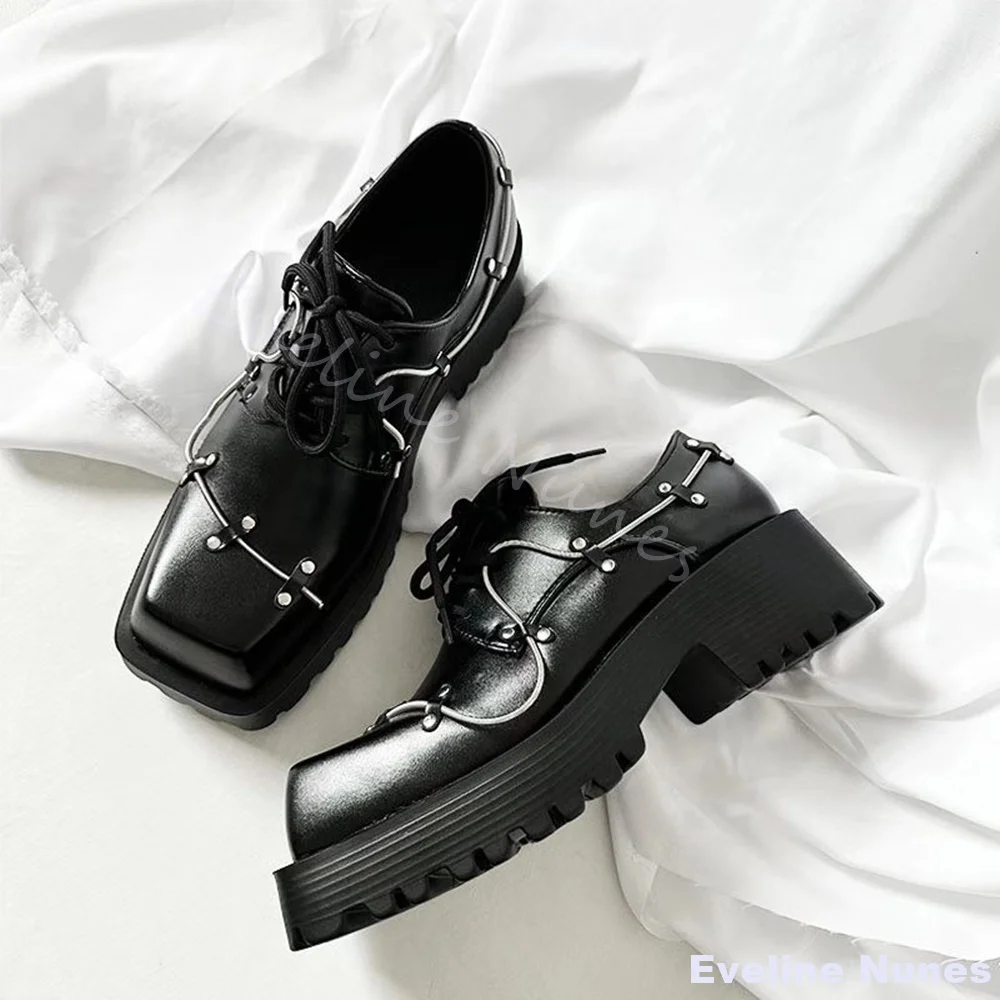

British Style Platform Height-increasing Shoes Men/women Square Toe Lace Up Casual Derby Shoes 2025 New Fashion Couple Shoes