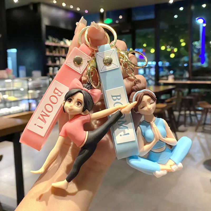 Cute Yoga Girl Silicone Keychain Scratch-proof Adorable Yoga Girl Design Key Ring Cute Souvenir for Yoga Activity Participants