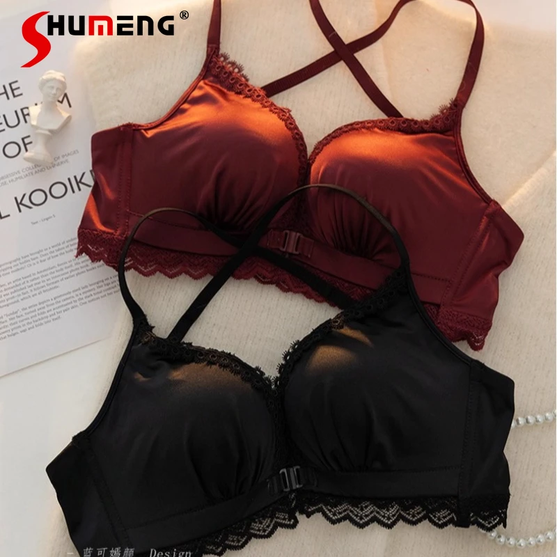 

Women's Underwear Push Up Bra Set Enhancing Sexy Backless Intimates with Front Closure Female Japanese Style Brief Suits