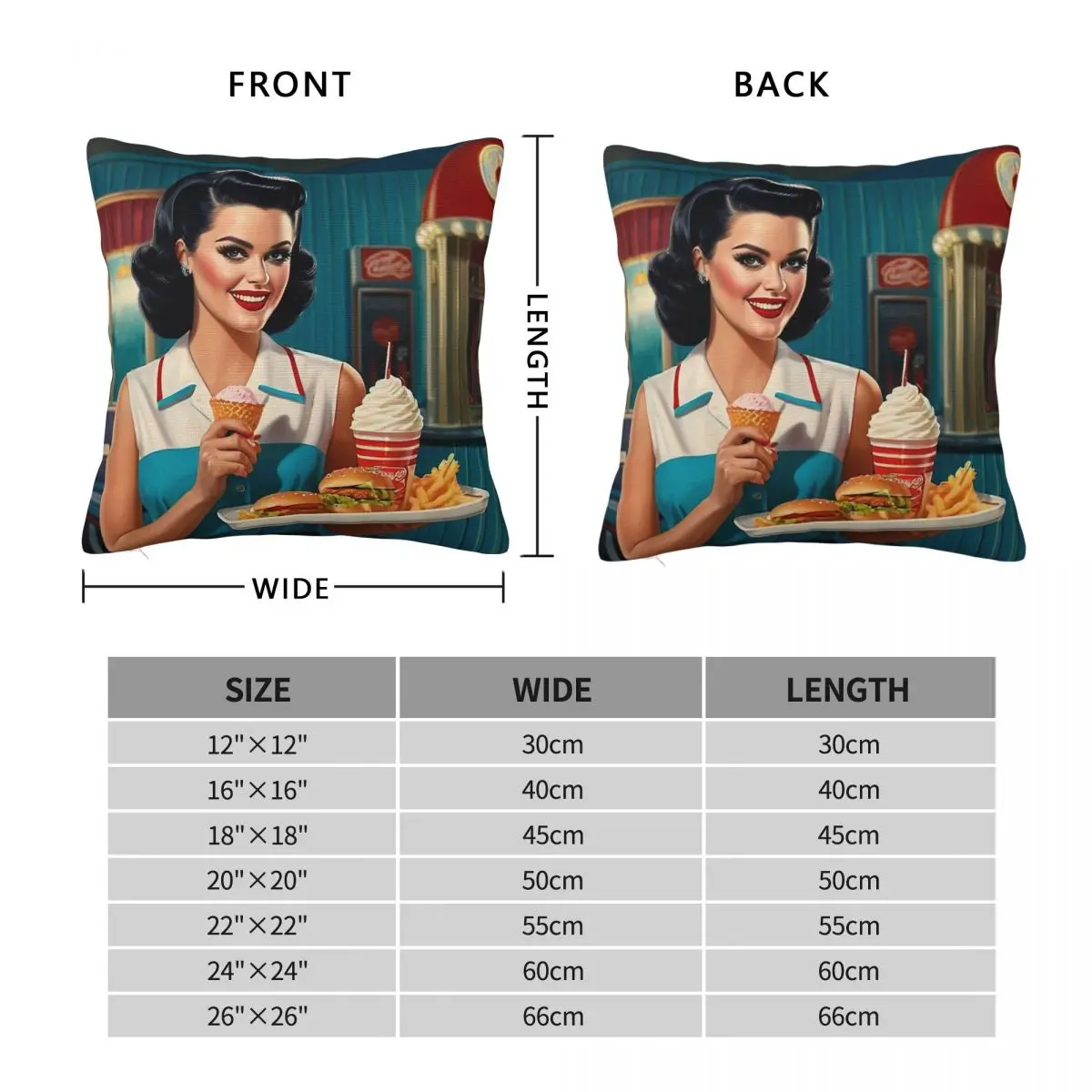 Server Diner Vintage Pinup Square Pillowcase Polyester Linen Velvet Printed Zip Decorative Home Cushion Case