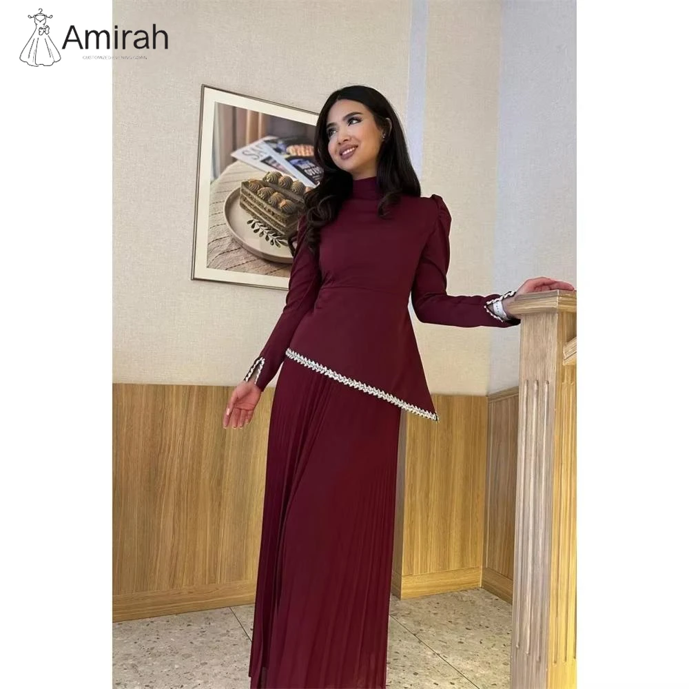 Amirah Women Evening Dress 2025 Line A Ball Gown Red Satin Custom Made Bespoke Occasion Dresses D/party Two-piece Round Collar