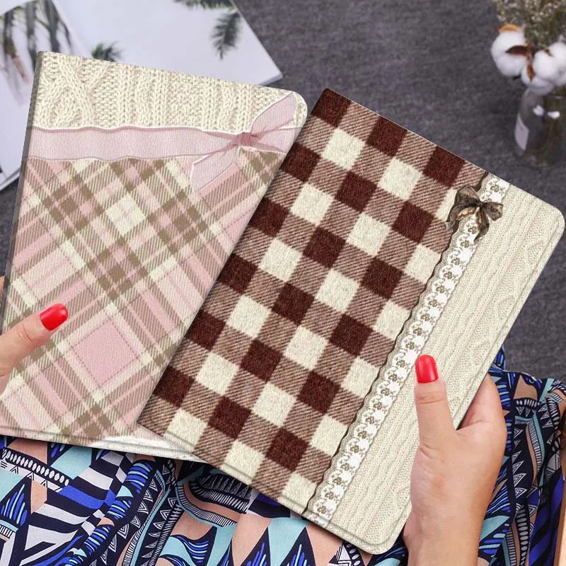 

Brown White Plaid Ribbon Gift Tablet Case For Lenovo Xiaoxin Legion Pad Tab Pro GT Y700 Gen4 2 11 P11 M10 K10 3rd Plus Gen