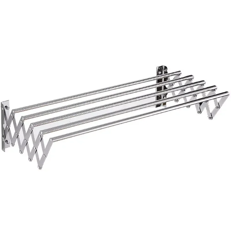 Customizable 4-Pole Telescopic Wall Hanging Stainless Steel Clothes Drying Rack Indoor for Kitchen Bathroom Living Room