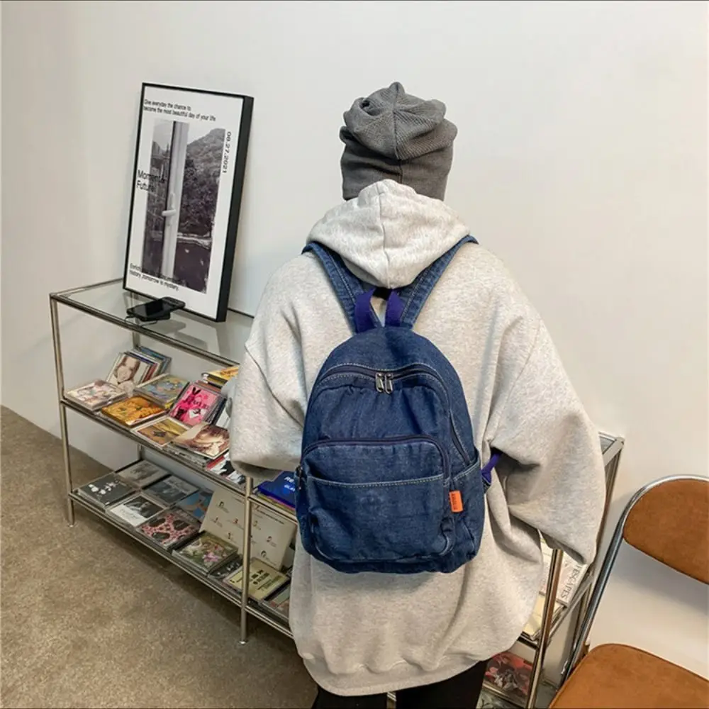 Y2K 데님 백팩 일본 스타일 대용량 빈티지 핸드백 스트리트 스타일 솔리드 컬러 솔리드 크로스바디 백 학생용