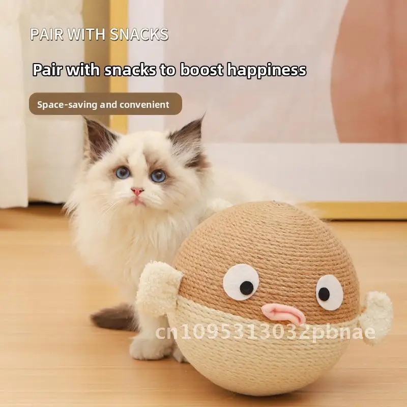 

Automatic Cat Scratching Ball Feeder Self-Stimulating Cute Hemp Rope Ball Scratch-Resistant Cat Toy Supplies for Fun Engagement